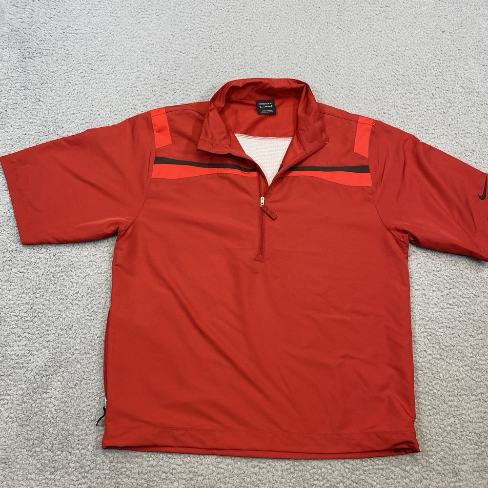 Nike Golf Shirt Men's Medium Red Stripe 1/4 Zip Atletics Pocket Cinched Preppy